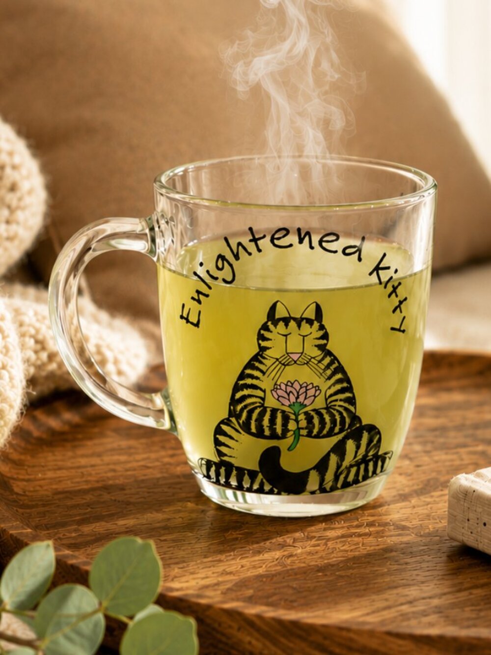 Enlightened Kitty Clear Glass Mug 8oz | Whimsical Cat Mug
